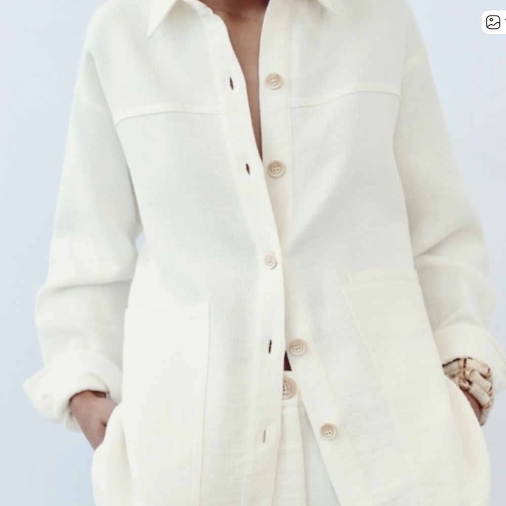 Zara Cream Button-Up Shirt/Jacket, Medium - Picture 1 of 8